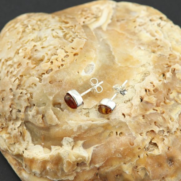 Sterling silver earrings with natural Baltic amber, amber stud earrings, studs - Picture 15 of 15